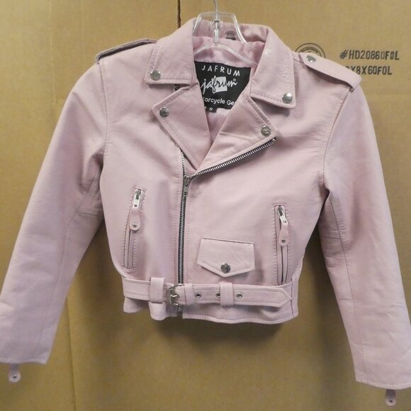 Jafrum Leather Motorcycle Jacket - Pink Ladies Size S - Picture 1 of 12